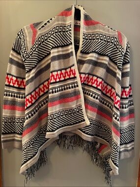 DEX Girl’s Open-Front Fringe Knit Boho Aztec Cozy Cottagecore Coastal Cardigan